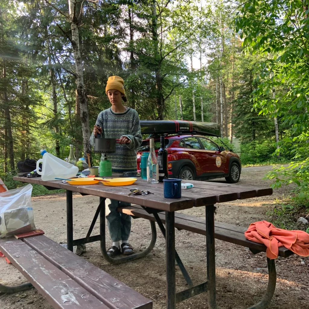 preparing camping snacks