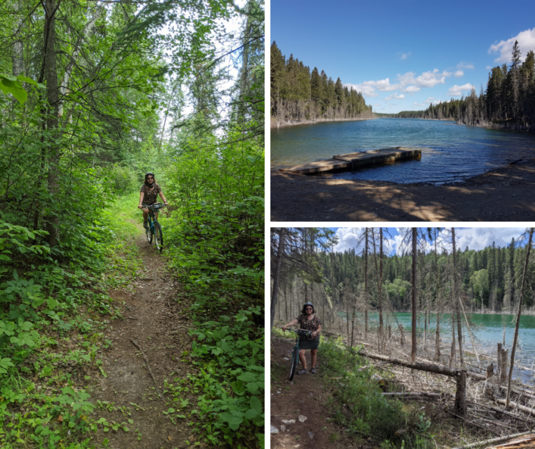 multiple pictures, bike trails, lake