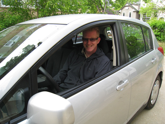 Ken Bond, in the driver's seat of the first ever Peg City Car Co-op booking! Notice we didn't even have decals yet!
