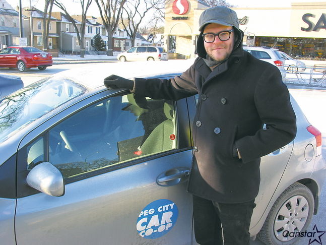 Text: sometimes Drive, Peg City Car Co-op. Couple loading chairs into a co-op car