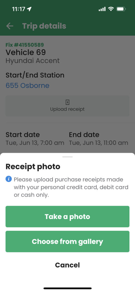 Next you can take a photo of the receipt or upload a photo you've taken previously.