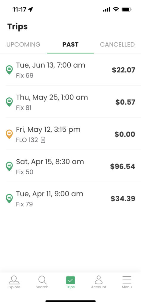 If you need to pay out of pocket and submit a receipt, you can load the receipt through the app. First, click on the trip where you purchased the fuel.