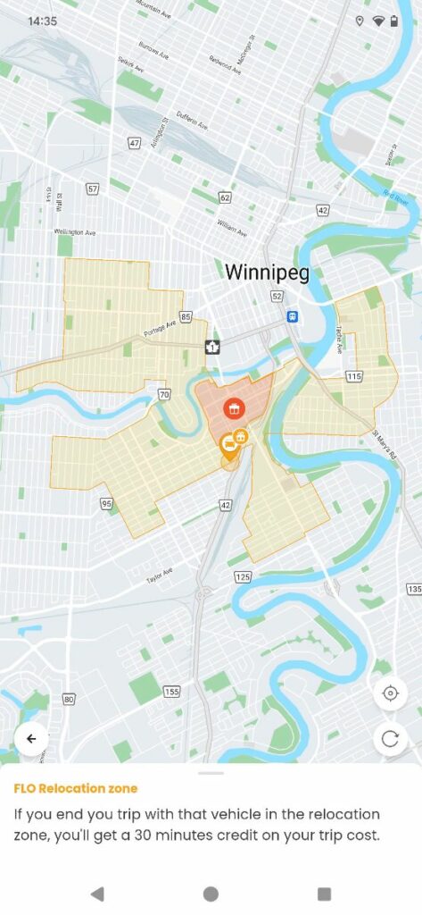 Screenshot of the app, displaying the High-Use FLO Zone